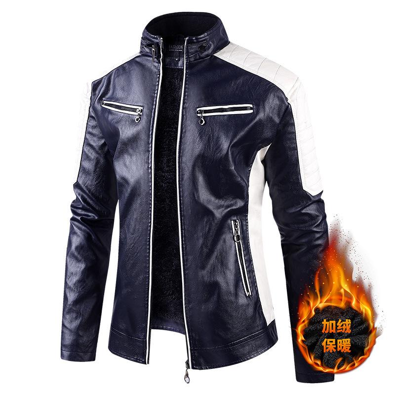New Casual Leather Jacket for Men Slim and Trendy Velvet PU