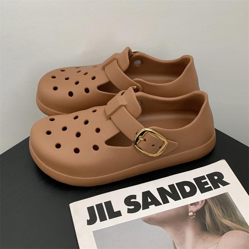 

Ретро EVA Birkenstock сумка для обуви голова полушлепанцы женская верхняя одежда 2025 новые толстоподошвенные ленивые шлепанцы на одной педали крутые шлепанцы 40 коричневый