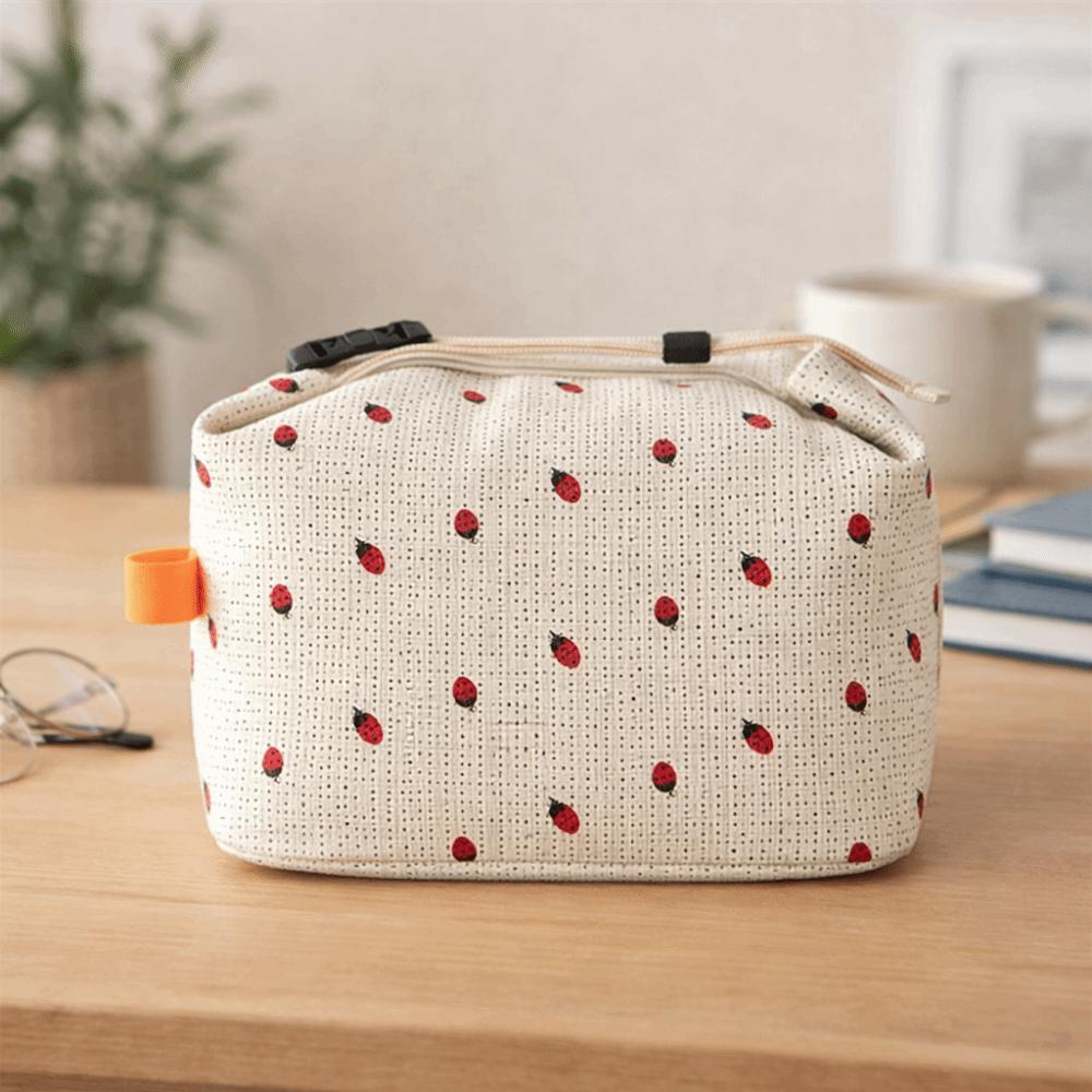 Floral Printed Floral Corduroy Lunch Bag Interior Pockets Waterproof Printed Food Handbag Reusable Large Capacity Picnic Bag