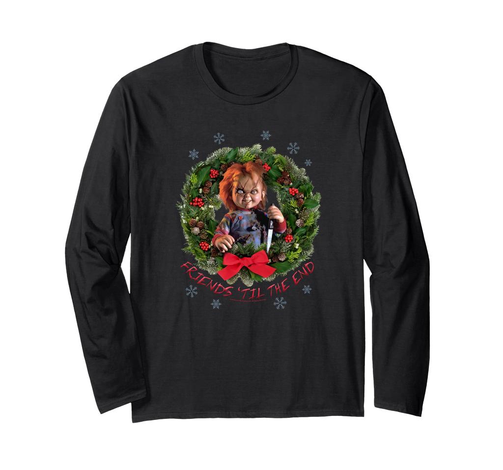 Chucky Christmas Wreath Friends Till the End Long Sleeve T-Shirt