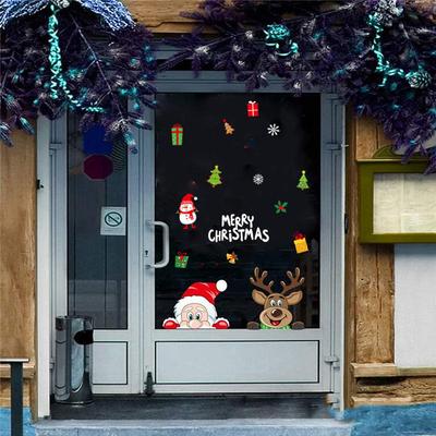 Vianočné elektrostatické okenné nálepky Sklenené dekorácie Santa Claus Snehové vločky Steny Nálepky Pre Detské Izby Novoročné Ozdoby Dekor
