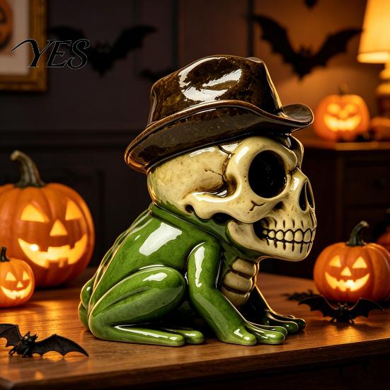 Bedroom Resin Ornament Halloween Skull Frog Figurine, Small Sculpture, Collectable Spooky for Home Office Table Shelf Decor Durable