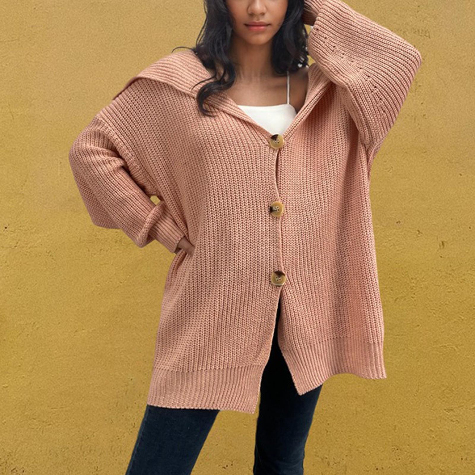 

Женская мода осень/зима однобортный кардиган свитер свободный лацкан свитер пальто L розовый