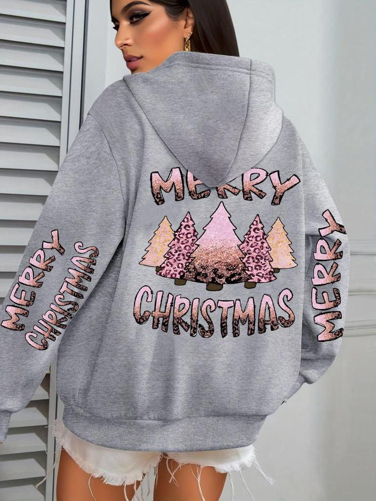 Women's Christmas Tree Pattern Hoodie - Comfortable Autumn Casual Wear