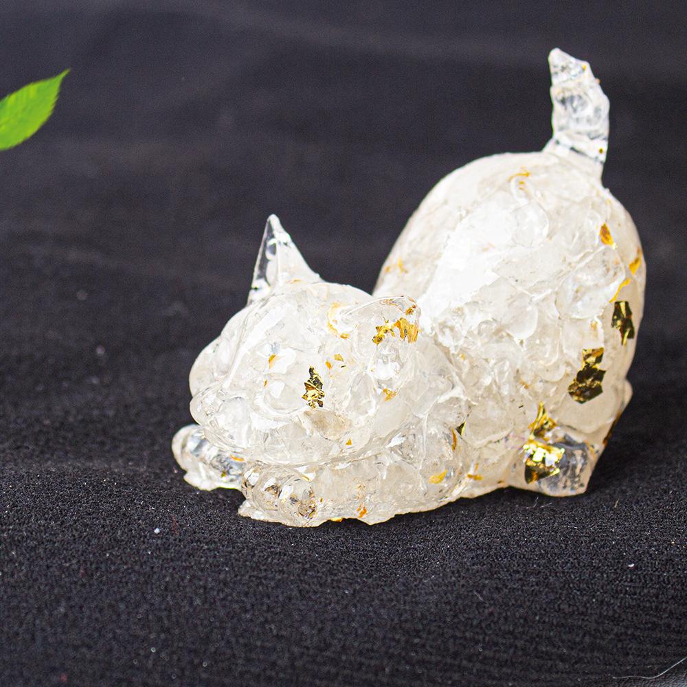 Crystal Cat Resin Decor Healing Desk Ornament Cute Animal Sculpture for Home Office Lucky Gift