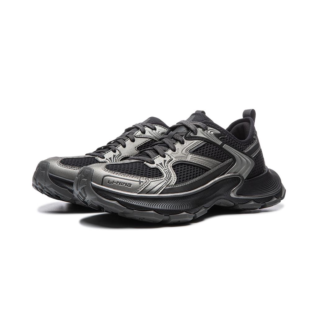 Li Ning Slip Resistant, Abrasion Resistant, Breathable Low top Chunky Sneakers Men's Black Silver AGCW055-2