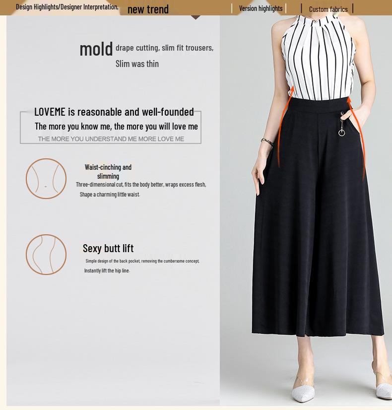 Plus Size High Waist Wide Leg Skirt Pants for Women - Summer Casual Nine-Point Fashion