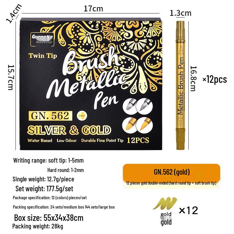 

Guangna 562 Double-Ended Metallic Highlighter Set: Gold & Silver Paint Craft Markers