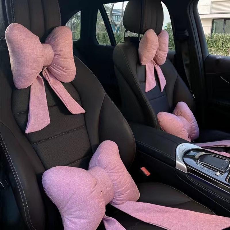 Car Headrest Bowknot Neck Support Pillow - Cervical Seat Cushion Pair