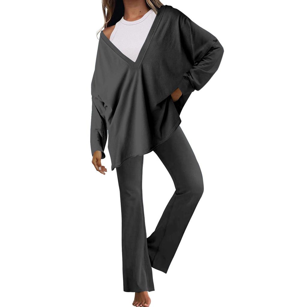 Women'S Long Sleeve Suit Cotton Suit Women'S Two-Piece Suit Casual Plus Size Reversible T-Shirt Top Workout Sports Tracksuit