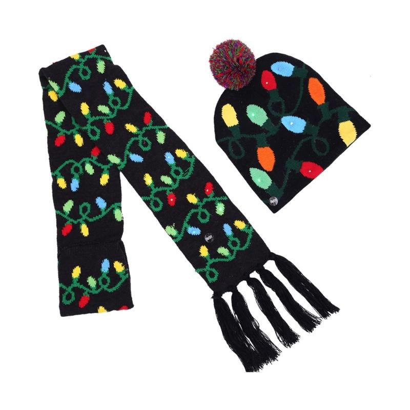 Chapeau Tricoté Chaud de Noël Écharpe à Pompons Bonnet Bébé Chapeau Bonnet avec Pompon et Ensemble Écharpe de Cou pour Enfant 3-10 Ans