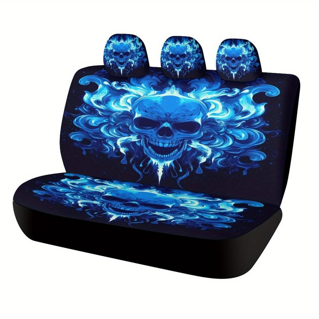 Blue Swirl Skull Art Designed Car Seat Cover Set For Most Cars, High-quality Comfortable Car Seat Protector Covers Full Set, Uni