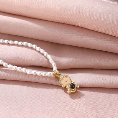 Projection Xiaomeng Buddha Necklace Women'S Retro Ethnic Style Versatile Pearl Clavicle Chain Same Style