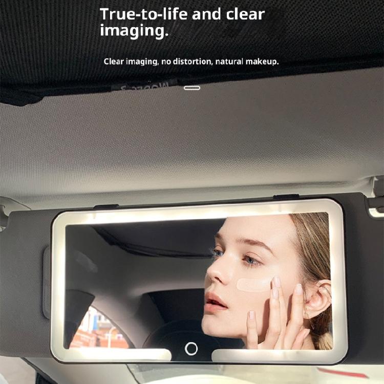Portable Rechargeable Car Makeup Mirror With Auto Dimming LED Lights And Secure Sun Visors Attachment Quick Installation