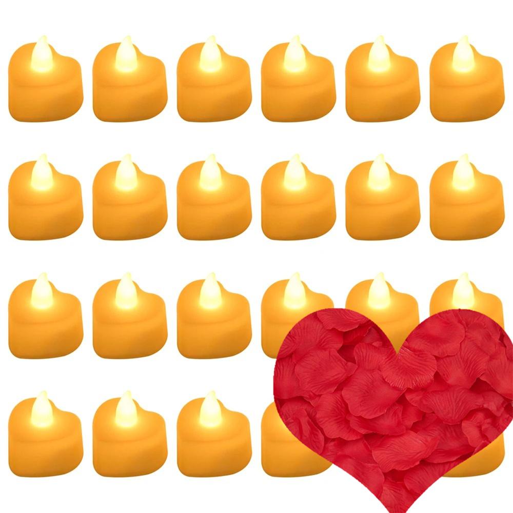 

Светодиодные свечи в форме сердца, беспламенные, с искусственными лепестками роз, романтические любовные чайные свечи для ночного освещения, свадебного стола на годовщину