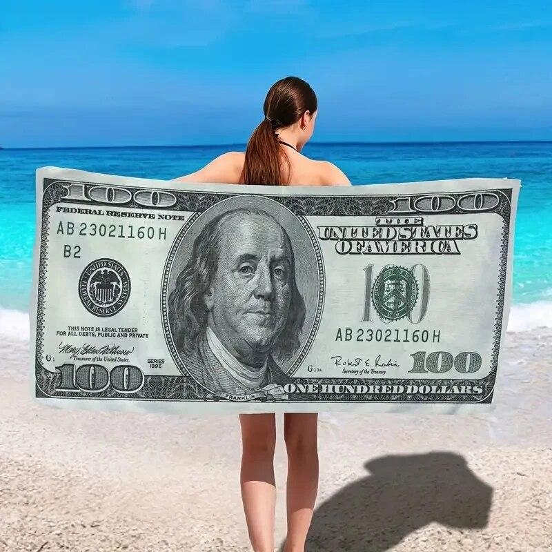 1 Pc Super Absorbent Microfiber Beach Towel with 100 Dollar Bill PrintC)-Lightweight and Quick Drying for Swimming, Camping, and