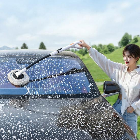 Car Wash Tool Set: Extendable Double-Headed Long Handle Mop & Soft Bristle Brush