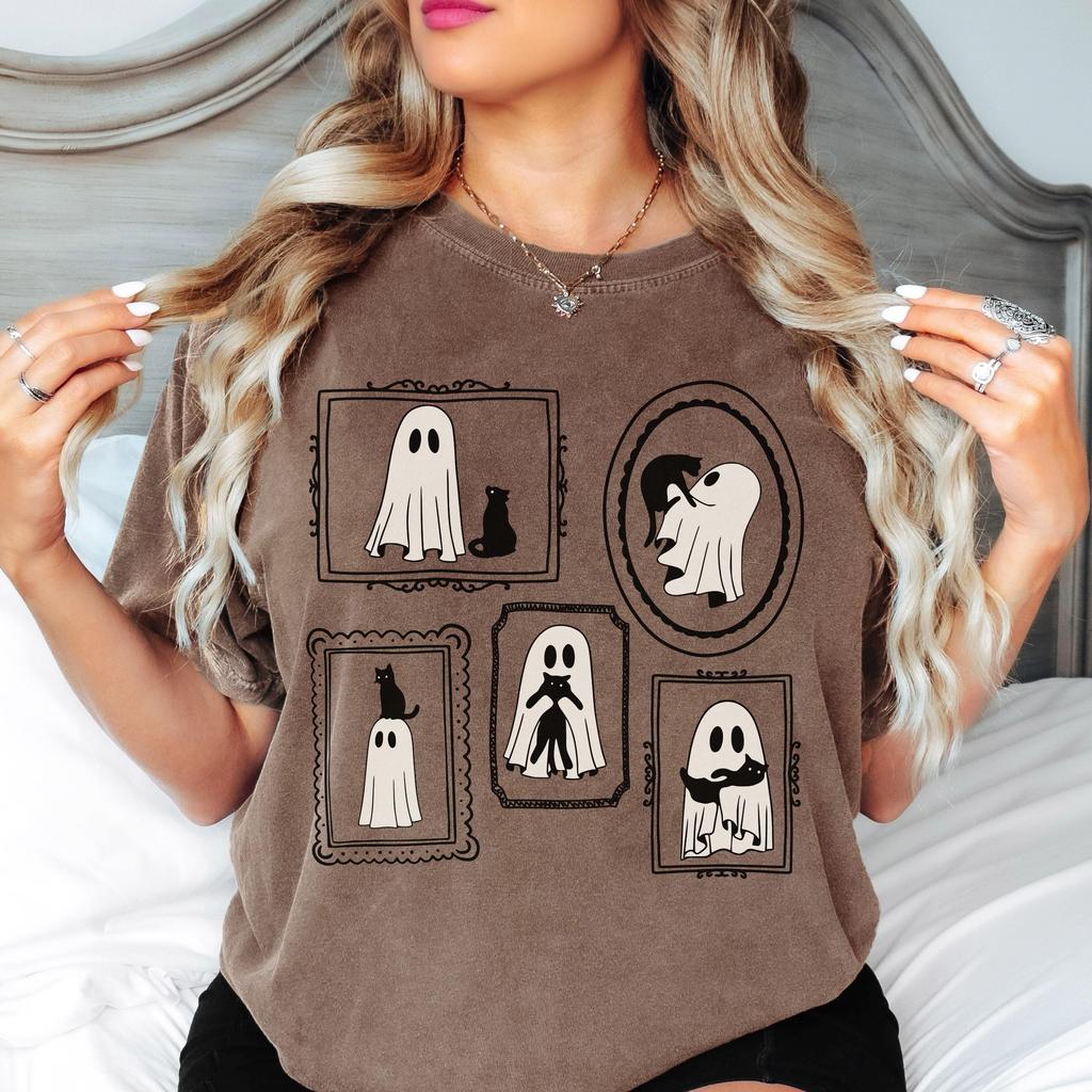 Halloween Cat Ghost Shirt Comfort Colors Cute Ghost Shirt Cat Mama Halloween Shirt Black Cat Tee Halloween Ghost Spooky Shirt Halloween Gift