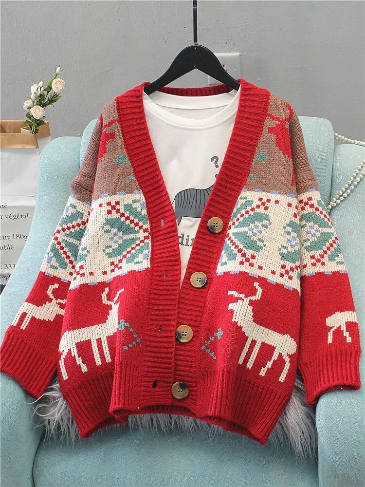 Weihnachten Elch Frauen Pullover Kontrast Jacquard Design Damen