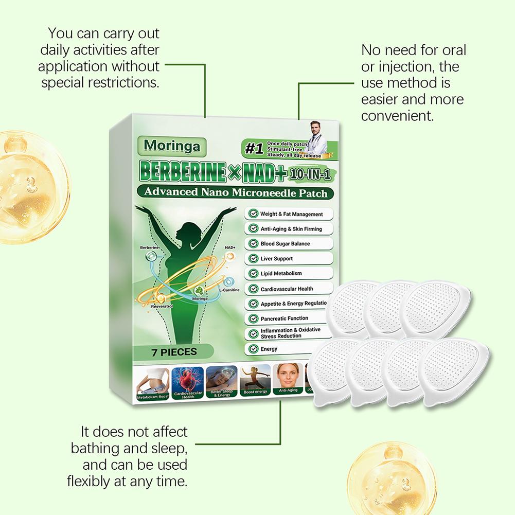 7 Pcs/box 10 In 1 Moringa Nano Microneedle Patch Berberine & NAD+ For Shaping Body Sticker For Women Men