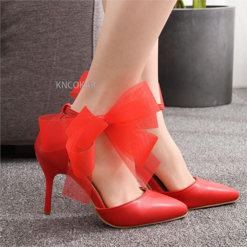 High Heels 9cm Slim Heel Pointed Sandals with Large Size Sandals Red Bride High Heels