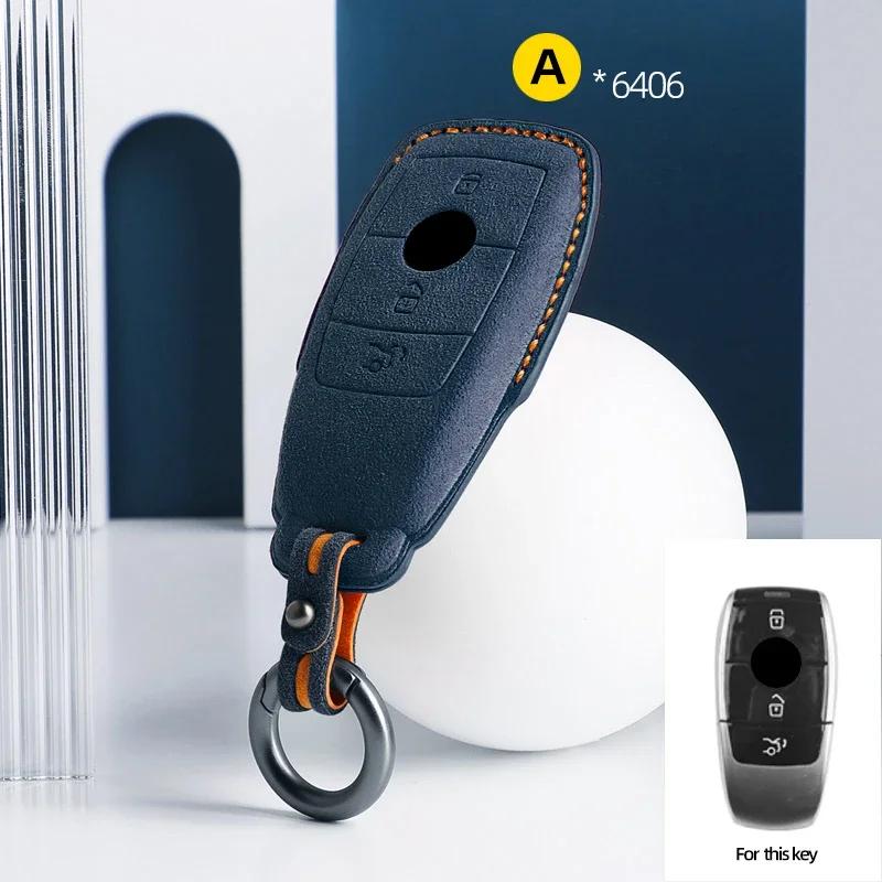 Für Mercedes Benz A C E S G-Klasse GLC CLE CLA GLB GLS W177 W205 W213 W222 X167 AMG Wildleder Leder Auto Schlüsselanhänger Hülle Schlüsselanhänger