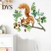 Waterproof Outdoor Window Decals Watercolor Squirrel Wall Sticker, Cute Tree Branch Decal, Removable PVC Art Forest Animal Mural for Living