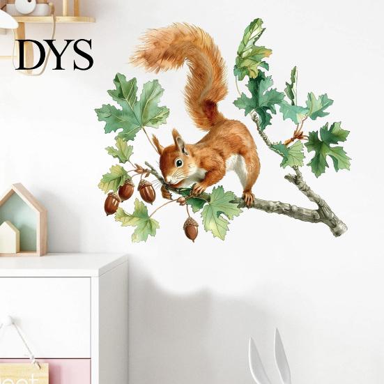 Waterproof Outdoor Window Decals Watercolor Squirrel Wall Sticker, Cute Tree Branch Decal, Removable PVC Art Forest Animal Mural for Living