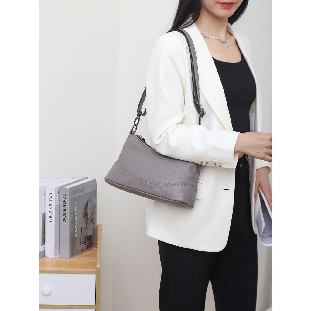 Cowhide Women Single Shoulder Crossbody Simple Multi-compartment Dumpling Bag Large Capacity Aunt Mother Bag