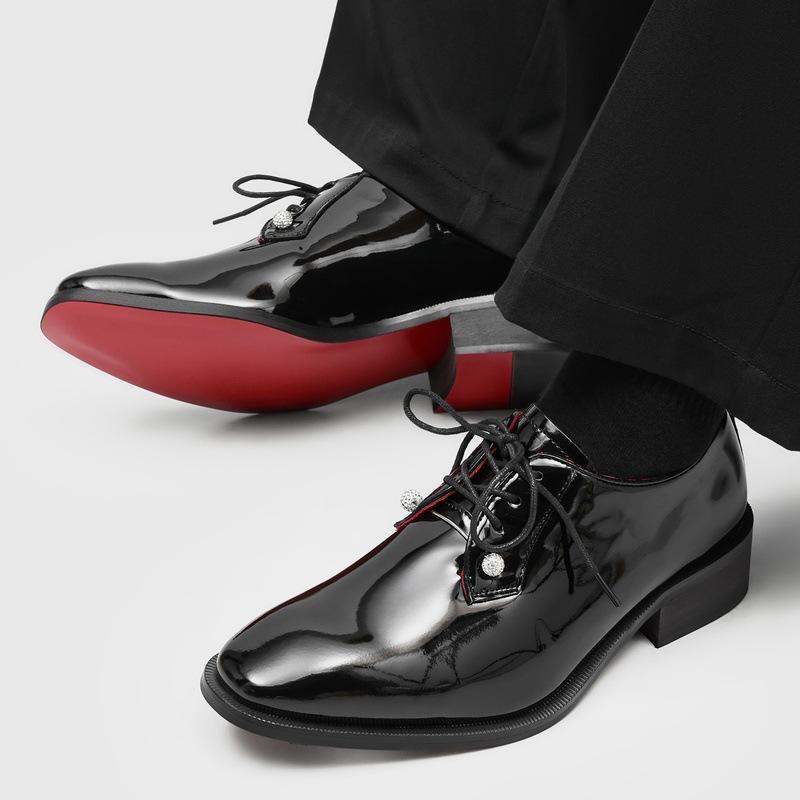 Derby shoes dress CL red sole leather shoes pointed patent leather invisible heightening shoes men's 7CM commuter wedding shoes -2607