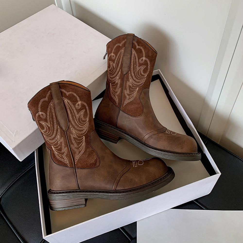 Travel Must Wear Embroidered Boots Women's Vintage Martin Boots Brown Tall Boots Long Boots Western Cowboy Boots Women's Boots