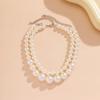 Double Layered Beaded Pearl Earrings Exaggerated Clavicle Chain Imitation Pearl Necklace  Bridal