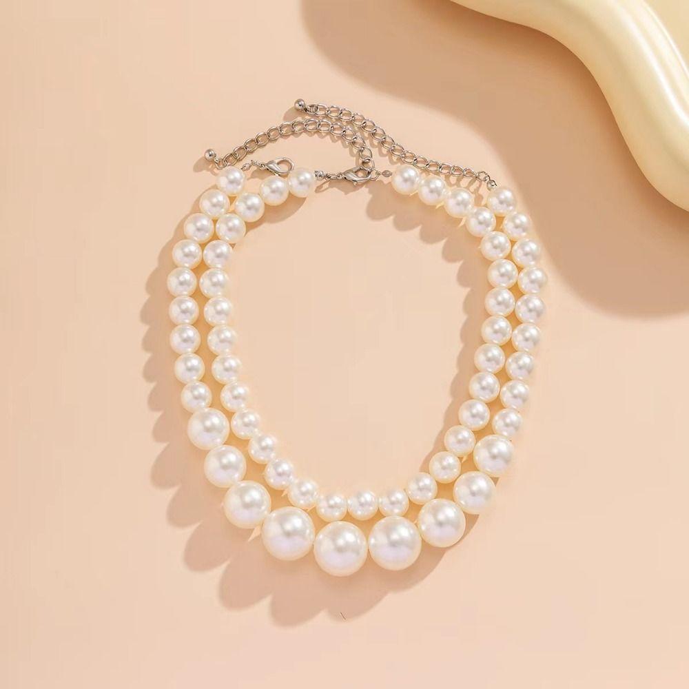 Double Layered Beaded Pearl Earrings Exaggerated Clavicle Chain Imitation Pearl Necklace  Bridal