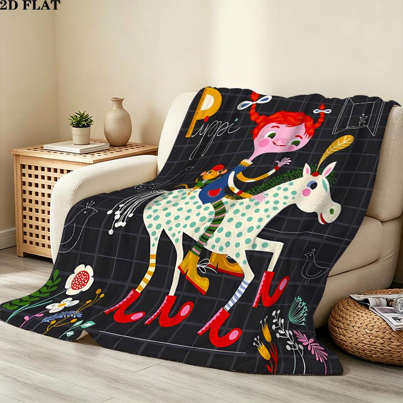 1PC Pippi Patterned Flannel Blanket Suitable For All Seasons For Home Decor Warmth And Comfort Gifts Holiday Present