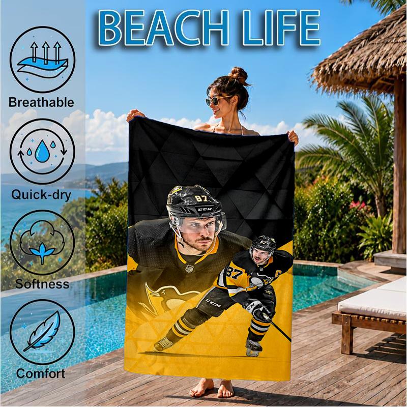 Pittsburgh Hockey Player Crosby Beach Towel, Super Soft Microfiber, Perfect Gift for Her/Him, Birthday, for Pool, Beach, Travel, Decor Beach Party