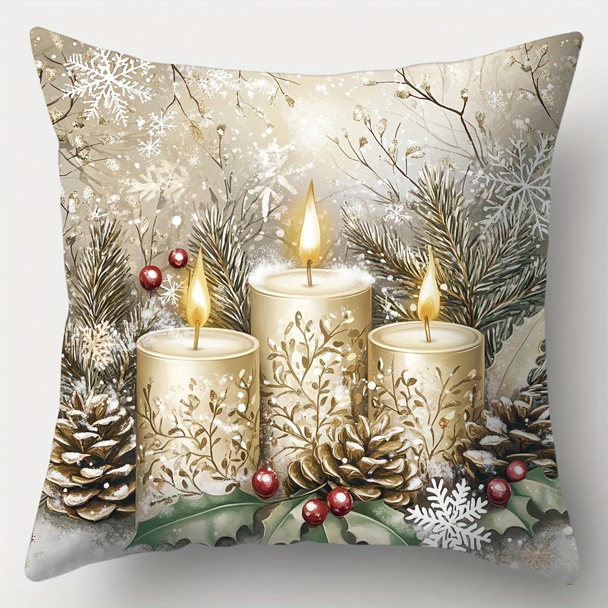 

Домашній декор Різдвяні свічки та подушка з візерунком милих тварин, наволочка, підходить для дивана, спальні, автомобіля 16x16Inch