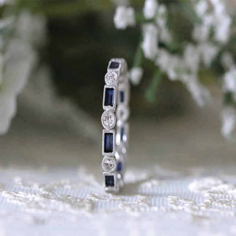 Versilberter Naturstein Weißer Saphir und Blauer Topas Eleganter Ring für Damen