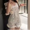 Summer New European and American Suspender Shorts Set Sexy Love Flower Women's Home Pajamas Outer Order