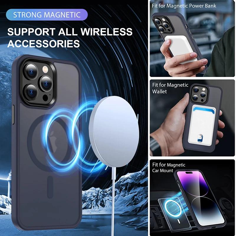 For Magsafe Wireless Charging Magnetic Armor Case For iPhone 15 14 Plus 13 12 11 Pro Max Matte Shockproof Bumper Hard Back Cover
