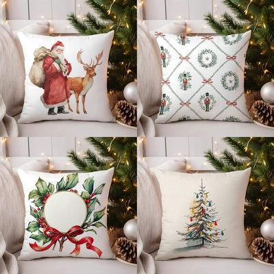 Home Decor Santa and Deer Christmas Pillow Cover Pattern Cushion Cover Suitable for Sofa Bedroom Car Pillow Cover