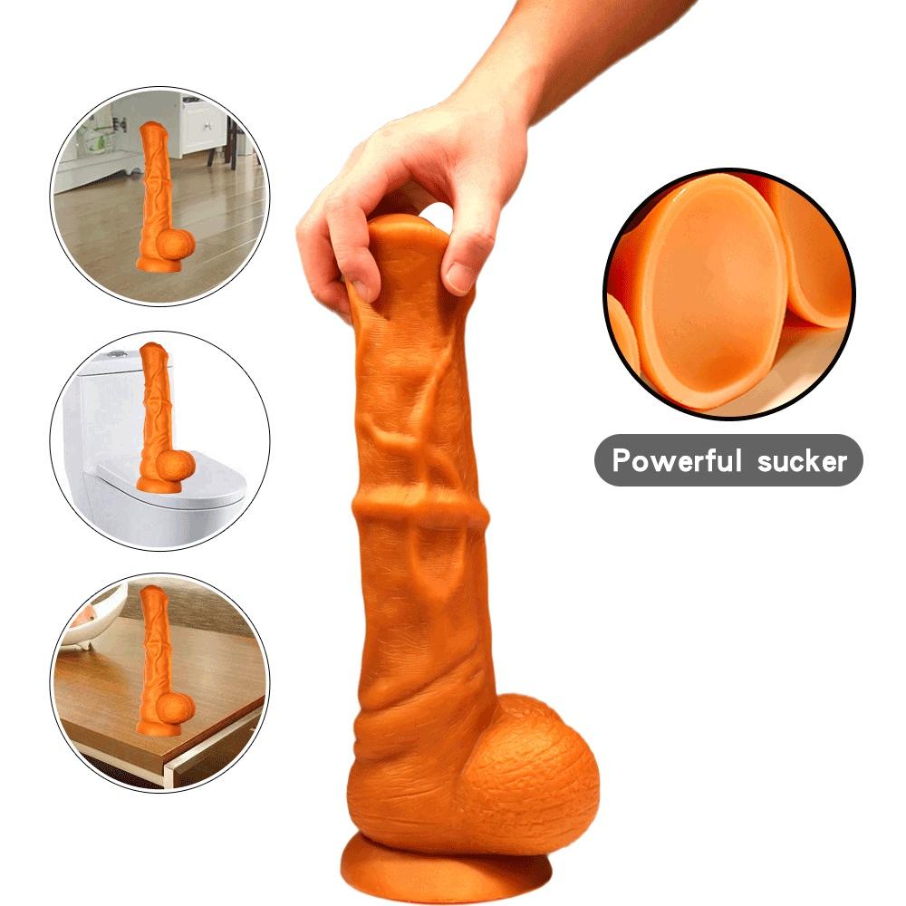 VaHppy Dildo extra large 2090g 37*8cm Masturbazione del pene per le donne Gay a forma di fallo Cavallo Pene Silicone liquido dorato Ventosa di potenza