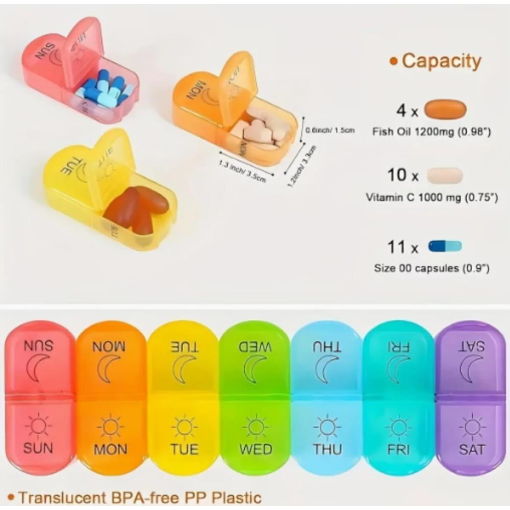 7-Piece Daily Pill Case with Clear Lids, AM/PM 7-Day Medicine Organizer, Compact Portable Pill Box for Travel