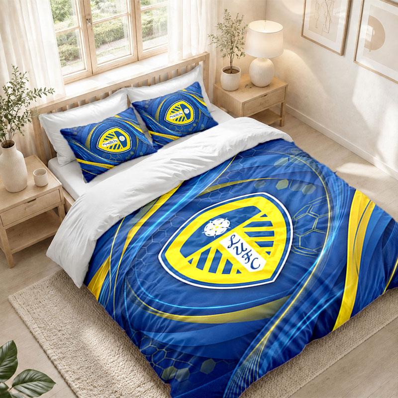 Bedding Set 1 Duvet Cover 2 Pillowcases Leeds United Football Print Bedroom Home Decoration
