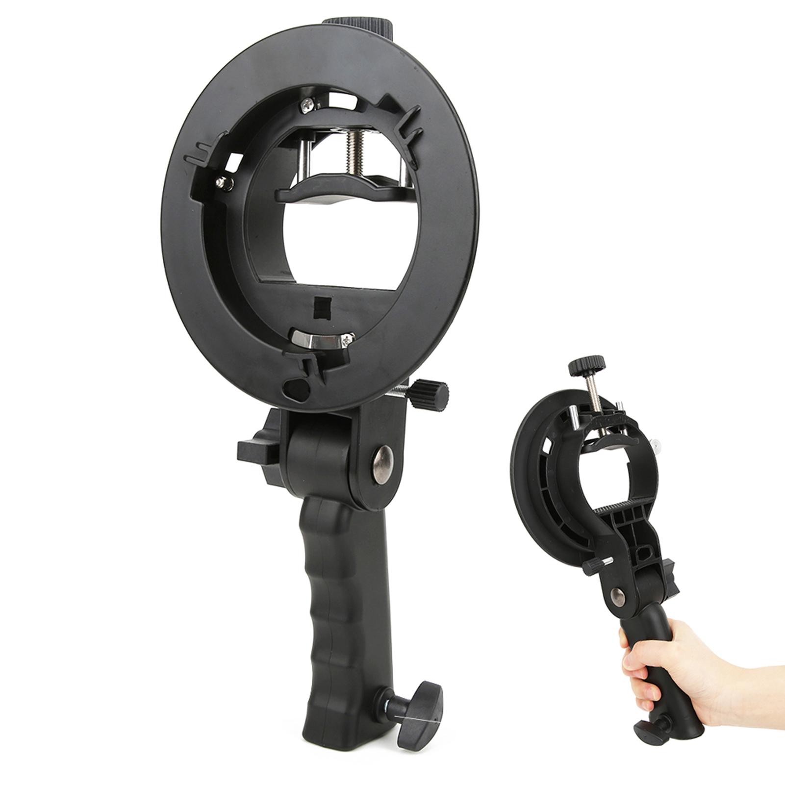 

Handheld Hand Grip S Shape Bracket Accessory for Bowens Mount Camera Top Flashlight Black