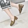 Square head high heels women's autumn new cowhide thick heel belt buckle single shoes four seasons shoes work shoes