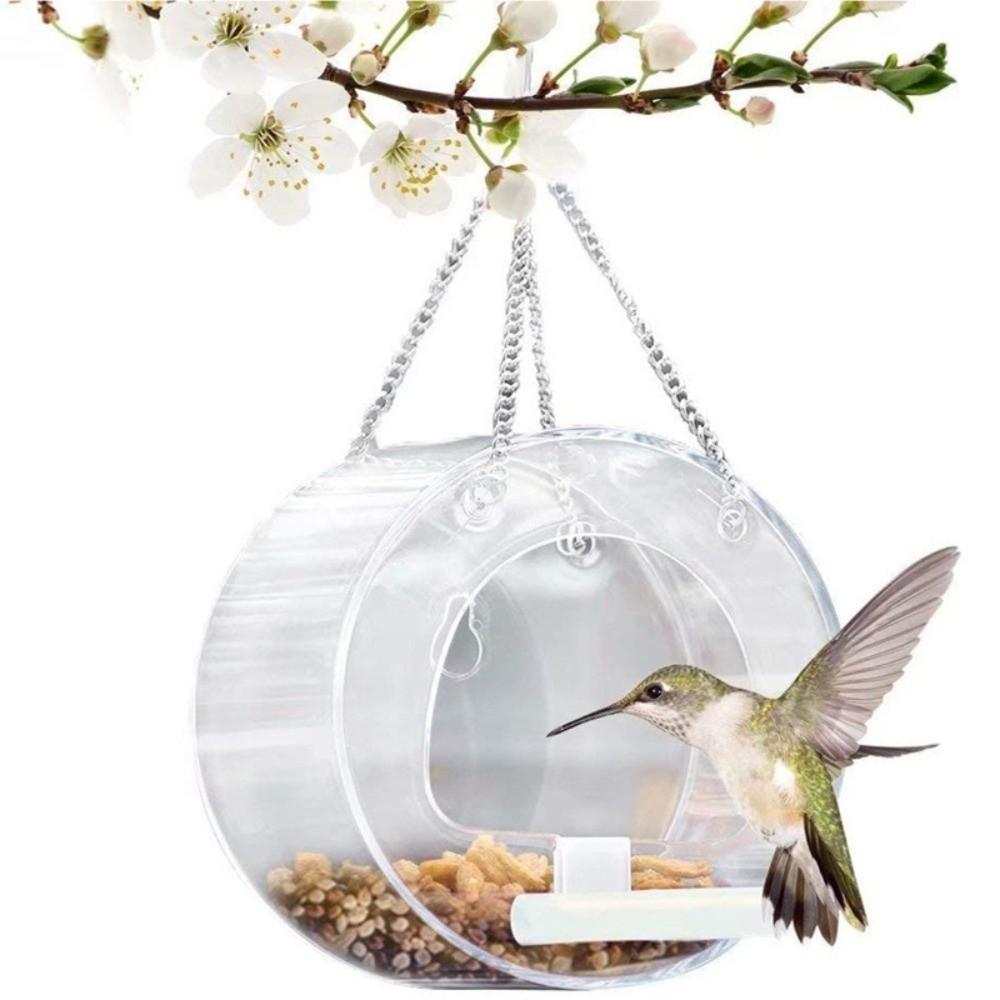 Waterproof Hanging Acrylic Bird Feeder Large Capacity Strong Suction Cup Bird Feeding Station Transparent with Hook