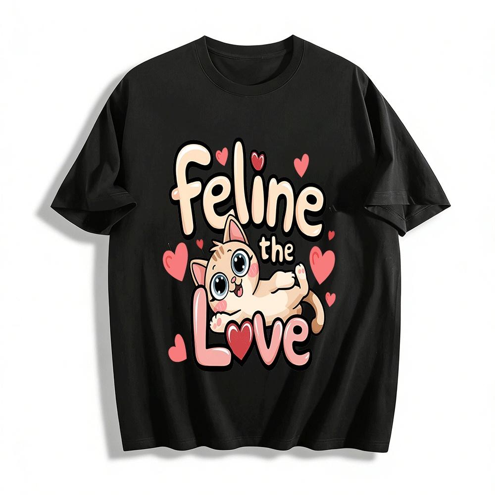 Feline The Love Cute Cat Heart Print Casual Top Pure cotton T-shirt XXS