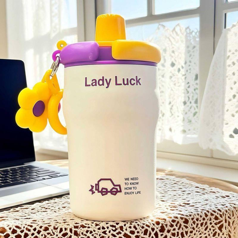 Large-Capacity Thermos Cup for Women, Good-Looking Ice Cup, Portable Car Coffee Cup, Outdoor Sports Water Bottle, Tea Cup Purple (380ml + Stainless Steel Liner)