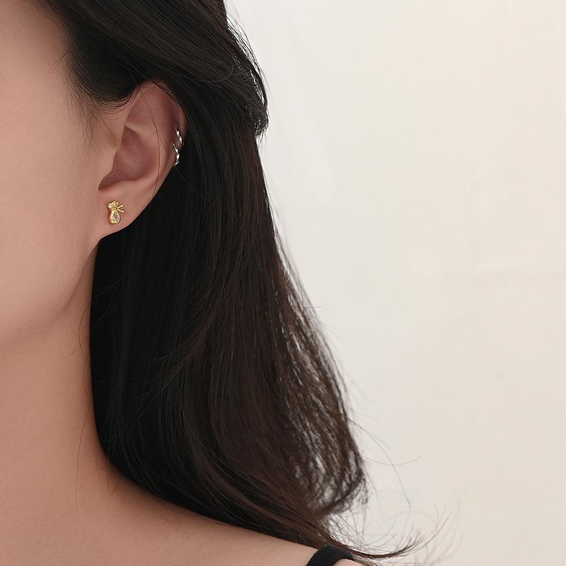 New Chinese Style Diamond-inlaid Lucky Bag Earrings for Women with Light Luxury High-end Niche Style Earrings