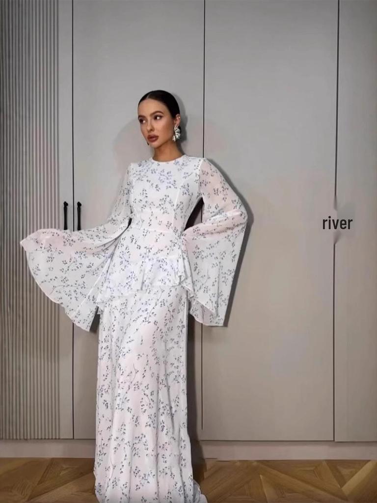 2025 Spring Elegant Floral Long Sleeve Dress for Women - Soft, Sweet, and Comfortable